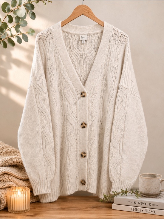a new day Sweaters - A New Day XL Cream Cable Knit Cardigan | Oversized Cozy Cottagecore Grandpa Chic